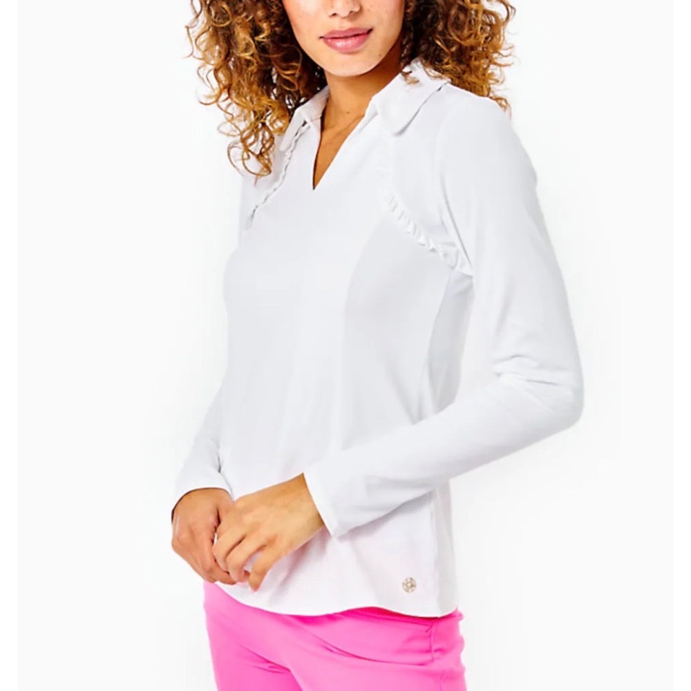 Lilly Pulitzer UPF 50+ LUXLETIC MARTINA LONG SLEEVE POLO Top Size Large